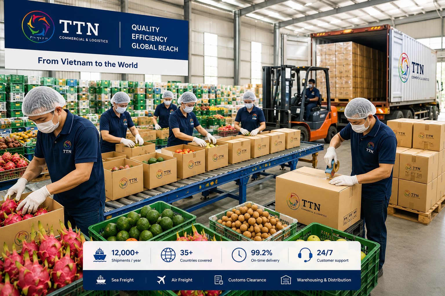 Vietnamese fresh produce prepared for agricultural export logistics