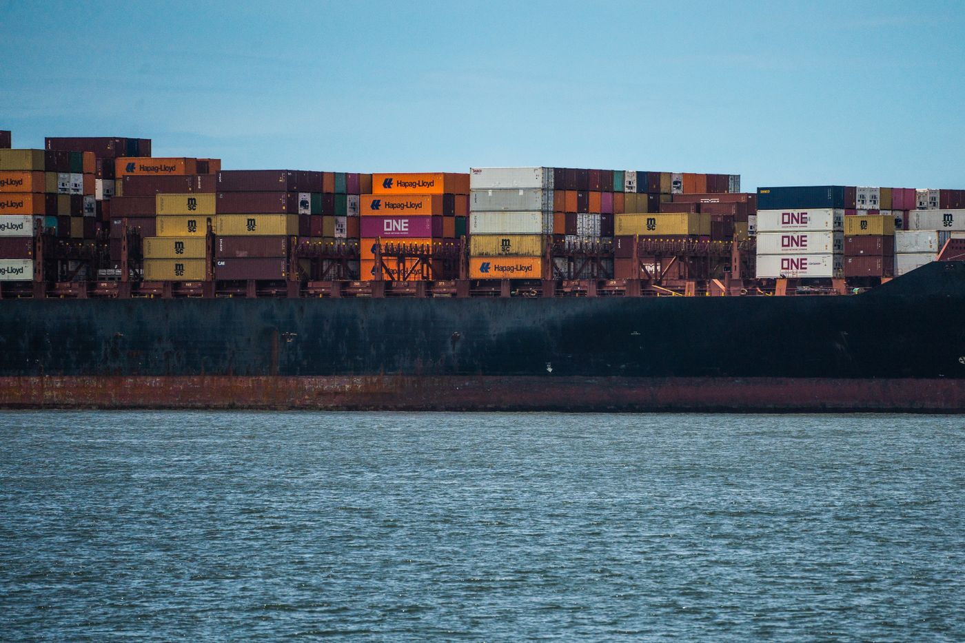 Cargo vessel moving containers by sea